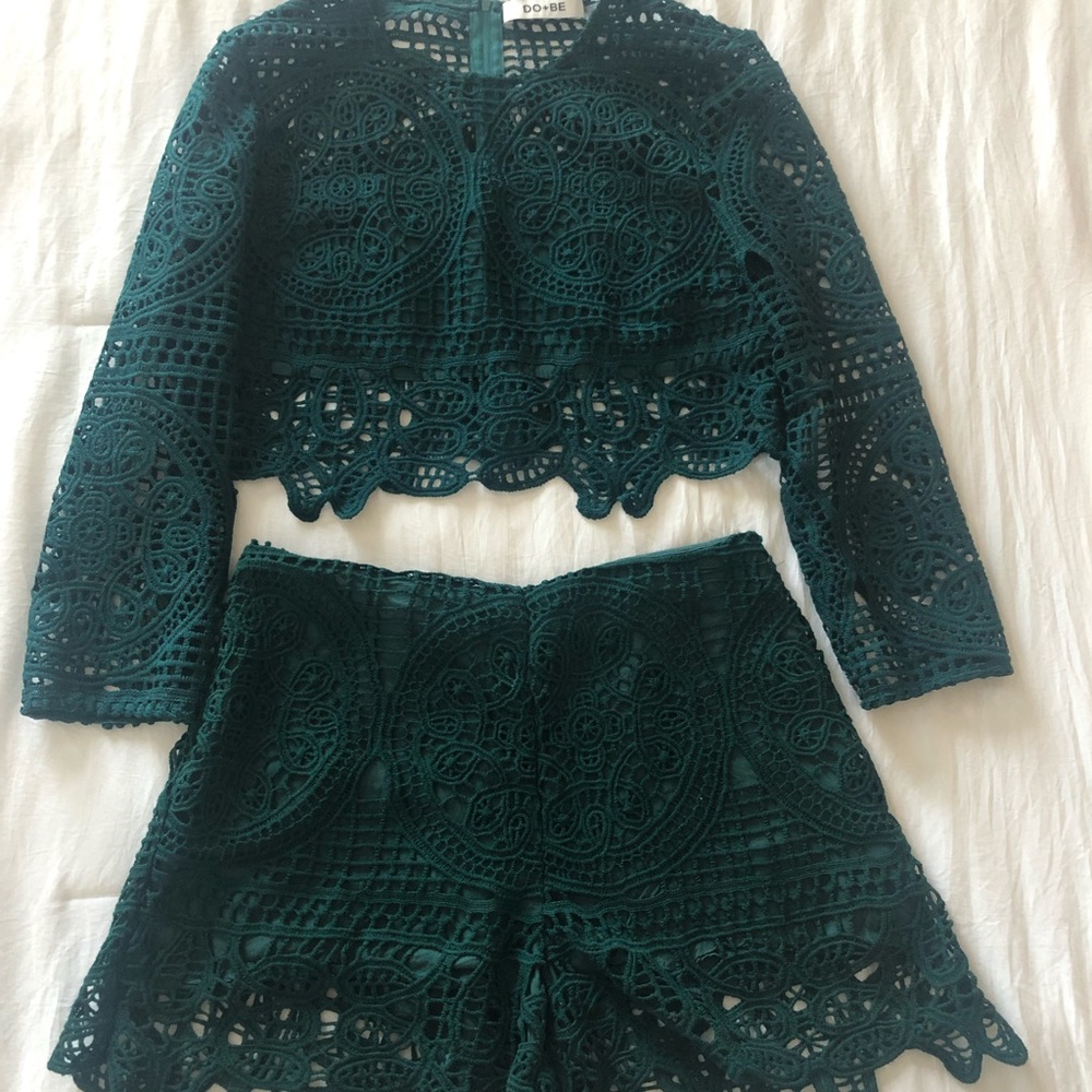 W’s cropped lace set up(Dark Green Size: M)